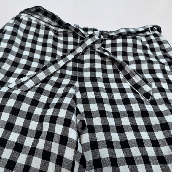 Loft Black & White Gingham Wide Leg Cropped Pants with Tie Belt, Sz S - Picture 2 of 8